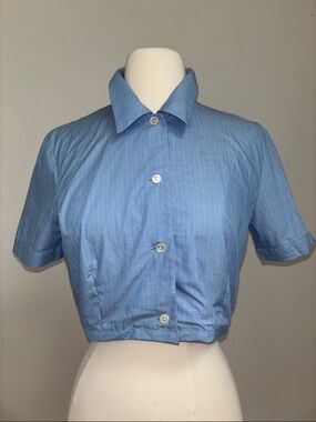 ICB Cropped Light Blue Button Up Shirt